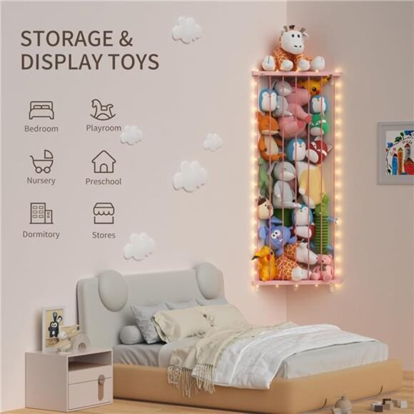 Corner Stuffed Animal Storage Toy Organizer - Stuffed Animals Holder with LED - Picture 6 of 7